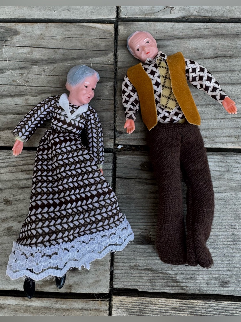 Vintage East German ARI Dollhouse Grandparent Figures - 1960s Molded Vinyl